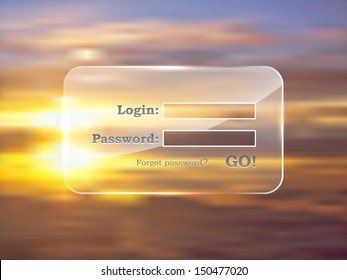 Website Login Glass Form Vector Template On Subset Background. You Can Easily Change Background On Yours.