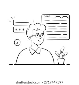 Website Login Illustration with Secure Password and Authentication Concept
