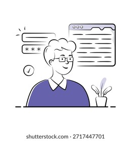 Ilustración de Inicio de sesión de Sitio web con Contraseña segura y concepto de autenticación