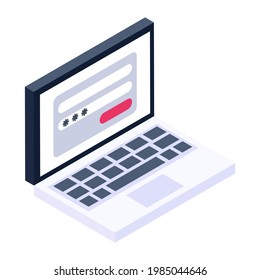 Website login isometric vector, web page with password key bar 