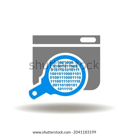Website and magnifier with digital numbers zero one vector illustration. Meta data analysis icon. Metadata search and processing symbol. Foto stock © 