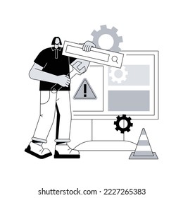 Ilustración vectorial de concepto abstracto de mantenimiento de sitios web. Servicio de sitios web, mantenimiento de sitios web, diseño web, soporte profesional de sitios corporativos, análisis de seguridad, actualización de metáfora abstracta.