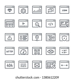 Website Maintenance and App Development related line icon set. Webpage and layout linear icons. Online services and website functions outline vector sign collection.