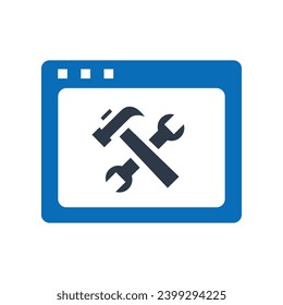 Icono azul plano de mantenimiento del sitio web Aislado en la ilustración del vector de fondo blanco | Iconos de Seo
