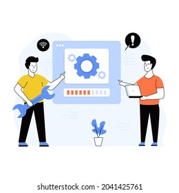 La ilustración plana de mantenimiento del sitio web está disponible para la descarga premium 