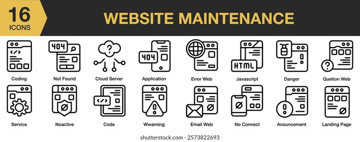 Website Maintenance icon set. Includes maintenance, website, repair, web, service, internet, and More. Outline icons vector collection.