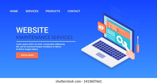 Website maintenance service, Website under construction, Web development under process, flat style 3D, isometric vector