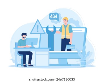 Website maintenance. website services  web design  corporate site professional support  security analysis  update abstract metaphor trending concept flat illustration