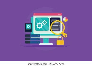 Website maintenance, Website settings, software coding, Application development - vector illustration with icons