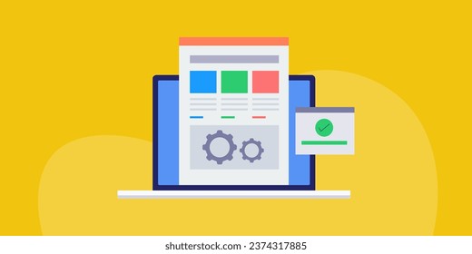 Website management, CMS software, Website under maintenance, Web settings - Vector illustration banner with icons