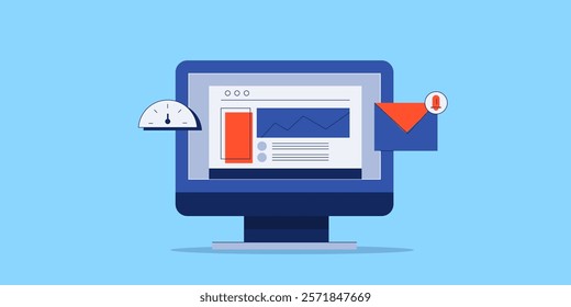 Website marketing report, Website performance analysis, Digital marketing, SEO audit, Data analytics - vector illustration background with icons