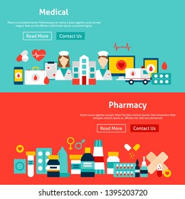 Website Medicine Banners. Vector Illustration for Web Header. Health Flat Design.