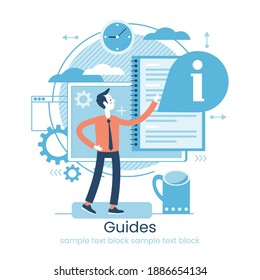 Website menu help concept. Online guides. Support landing page sections. Frequently asked Questions. Metaphor contact us. Help user interface. Customer assistance user interface elements. Graphic elem