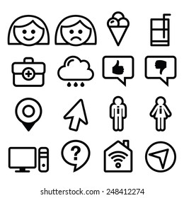 Website menu line, stroke icons set - user, computer, app 