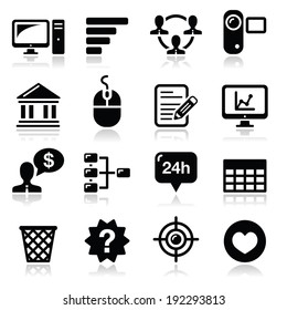 Website menu navigation black vector icons set