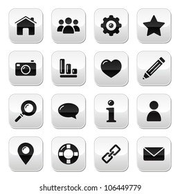 Website menu navigation buttons - home, search, email, gallery, help, blog icons