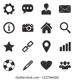 Website Menu Navigation Icons. Black Scribble Design. Vector Illustration.