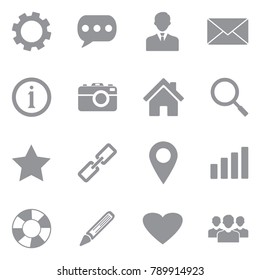 Website Menu Navigation Icons. Gray Flat Design. Vector Illustration. 