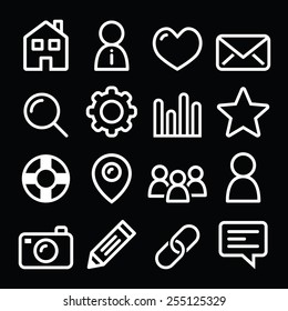 Website menu navigation line icons - home, search, email, gallery, blog
