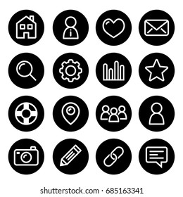 Website menu navigation round line icons - home, search, email, gallery, blog