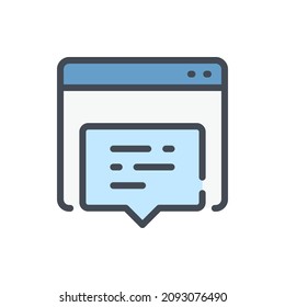 Website message notification color line icon. Web page with pop up chat box vector outline colorful sign.