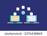 Website migration, Website hosting service, Online file transfer, Changing website location, platform, structure and design - vector illustration background with icons