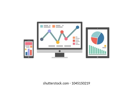 Website and Mobile Analytics Concept for Website Banner and Landing Page in Flat Design Vector Illustration