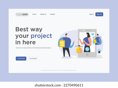 A website for a mobile app called the best way to your project in here. Homepage design illustations vector.