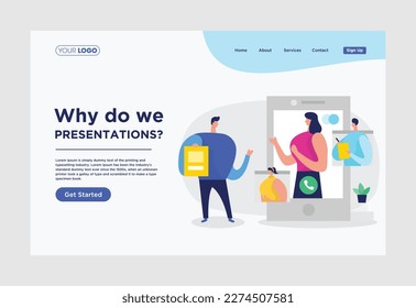 A website for a mobile app called the best way to presentations. Homepage design illustations vector.