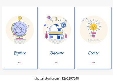 Website or mobile app landing page dicover explore create.