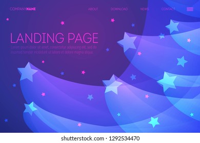 Website or mobile app landing page with illustration of stars and night sky. Creative geometric background. 

