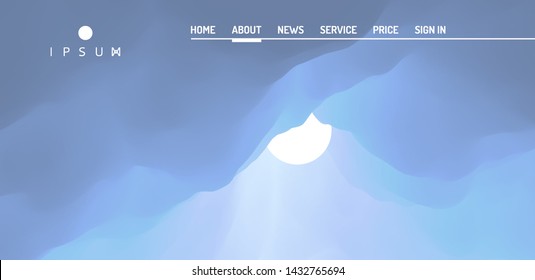 Website or mobile app landing page. Sky with clouds. Sun rays bursting through the clouds. 3d vector Illustration. 