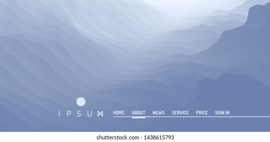 Sitio web o página de inicio de aplicación móvil. Paisaje con montañas y niebla. Terreno montañoso. Ilustración vectorial 3d.