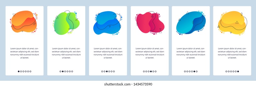 Website and mobile app onboarding screens. Menu banner vector template for web site and application development with trendy blue, yellow, orange and other color gradient dynamic liquid abstract shapes