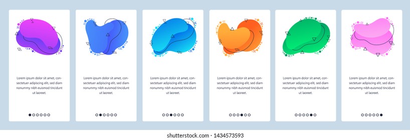 Website and mobile app onboarding screens. Menu banner vector template for web site and application development with trendy violet, blue, green and other color gradient dynamic liquid abstract shapes