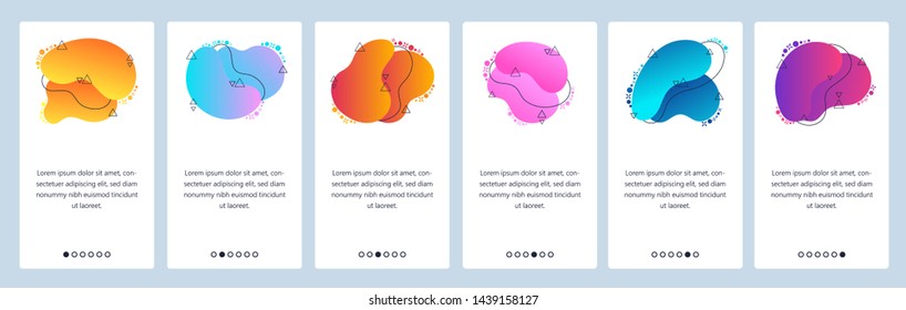 Website and mobile app onboarding screens. Menu banner vector template for web site and application development with trendy violet, yellow, blue and other color gradient dynamic liquid abstract shapes