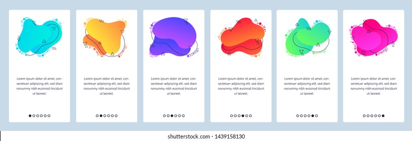 Website and mobile app onboarding screens. Menu banner vector template for web site and application development with trendy red, blue, yellow and other color gradient dynamic liquid abstract shapes
