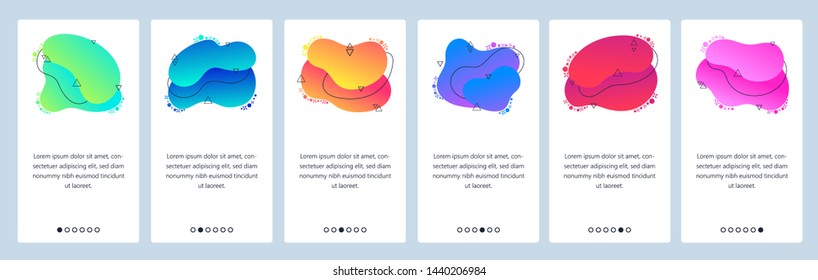 Website and mobile app onboarding screens. Menu banner vector template for web site and application development with trendy pink, blue, violet and other color gradient dynamic liquid abstract shapes