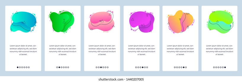 Website and mobile app onboarding screens. Menu banner vector template for web site and application development with trendy green, violet, blue and other color gradient dynamic liquid abstract shapes