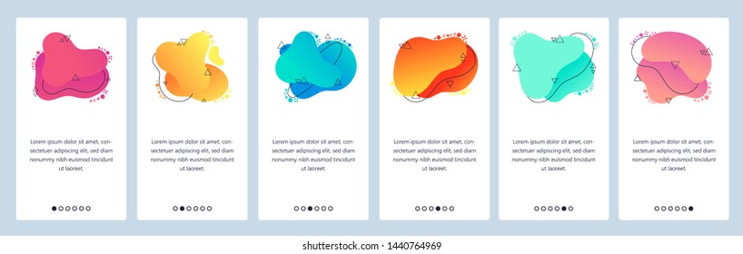 Website and mobile app onboarding screens. Menu banner vector template for web site and application development with trendy pink, blue, orange and other color gradient dynamic liquid abstract shapes