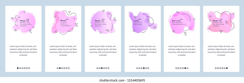 Website and mobile app onboarding screens. Menu banner vector template for web site and application development with trendy pink gradient abstract dynamic fluid shapes.