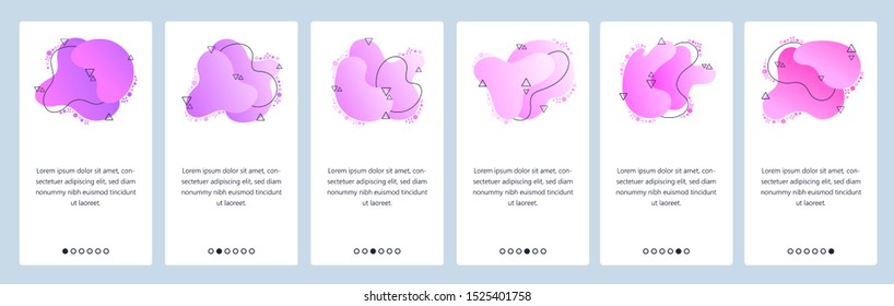 Website and mobile app onboarding screens. Menu banner vector template for web site and application development with trendy pink and purple gradient abstract dynamic fluid shapes.