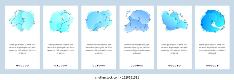 Website and mobile app onboarding screens. Menu banner vector template for web site and application development with trendy blue gradient abstract dynamic fluid shapes.