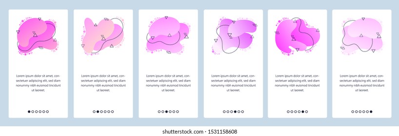 Website and mobile app onboarding screens. Menu banner vector template for web site and application development with trendy pink gradient abstract dynamic fluid shapes.