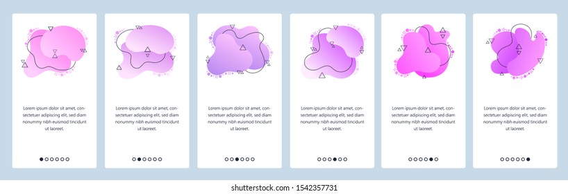 Website and mobile app onboarding screens. Menu banner vector template for web site and application development with trendy pink and violet gradient abstract dynamic fluid shapes.