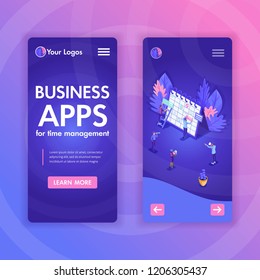 Website mobile design templates, for business analysis, virtual technologies. Vector illustration concepts for smartphone app.