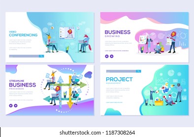 Website and mobile website development illustration concepts. Set of project workflow, business communication, and consulting management design. Modern vector web page