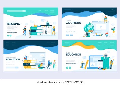 Website and mobile website development illustration concepts. Set of web page design templates for online courses, distance education,  e-learning, tutorials. Modern vector web page