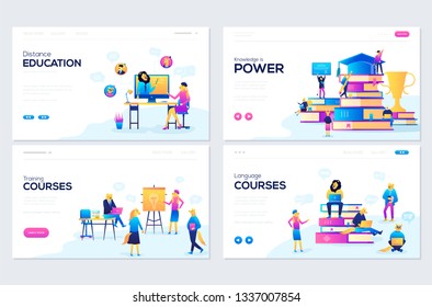 Website and mobile website development illustration concepts. Set of web page design templates for consulting, training, distance education, language courses. Modern vector web page