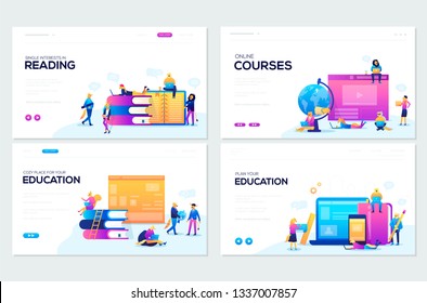 Website and mobile website development illustration concepts. Set of web page design templates for online courses, distance education,  e-learning, tutorials. Modern vector web page